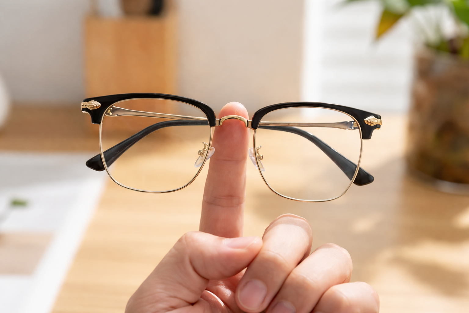 Leichte Brille in der Hand